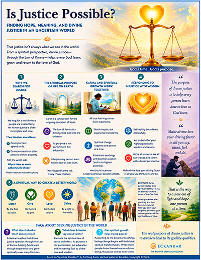 Infographic depicting how spiritual principles affect justice in the world.