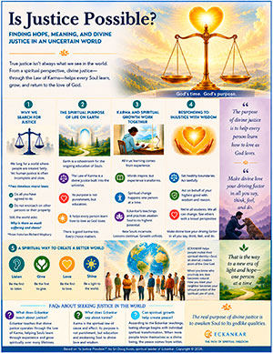 Infographic depicting how spiritual principles affect justice in the world.